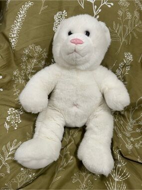 Build-A-Bear White Teddy Bear Plush Pink Nose Classic Stuffed Animal 16”
